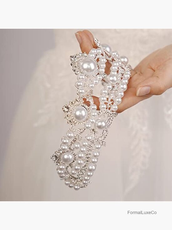 Pearl Rhinestone Tiara Crown for Wedding Birthday Bride Prom main image 7